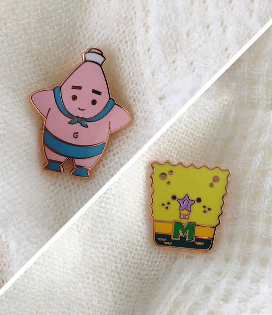 Mermaid Sponge and Barnacle Star BFFs Enamel Pin Set